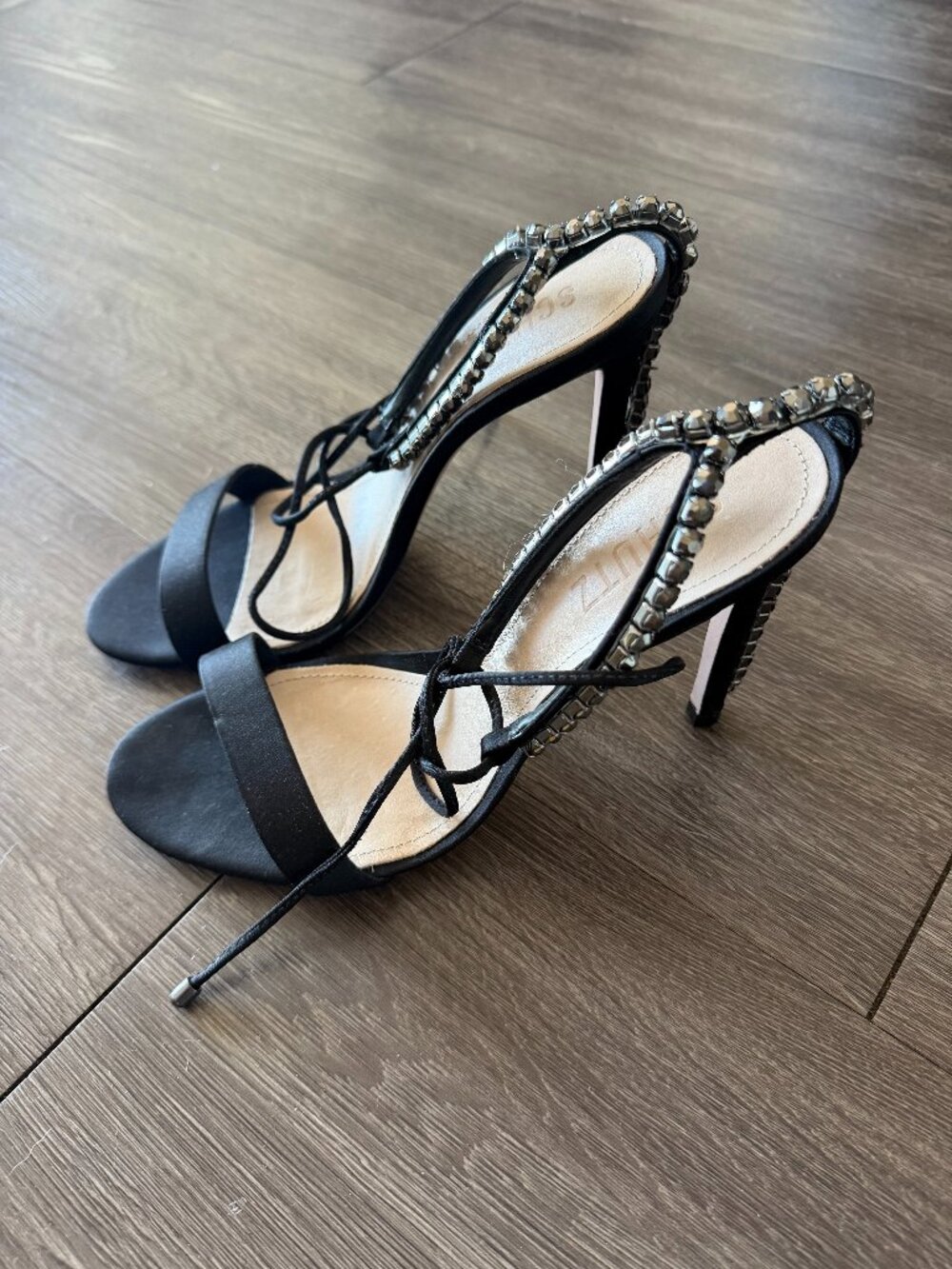 Schutz satin heels with rhinestones